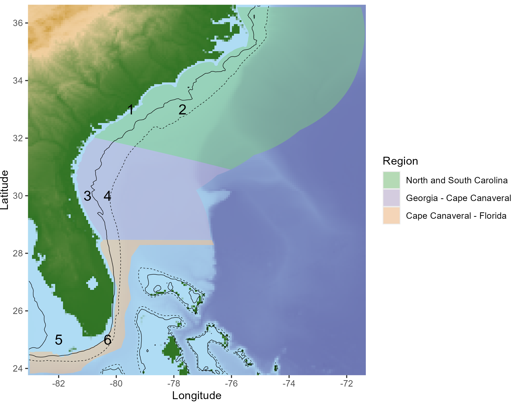 Definition of the spatial areas used in the MSE.